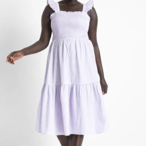 Eloquii - Purple Striped Smocked Bodice Ruffle Tier Sundress - Picture 1 of 4